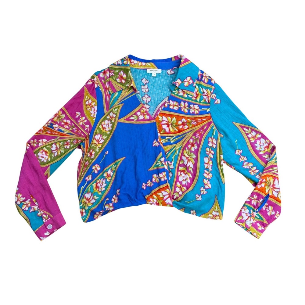 Haute Hippie Style Tropical Floral Rayon Wrap Crop Blouse Euro summer S boho